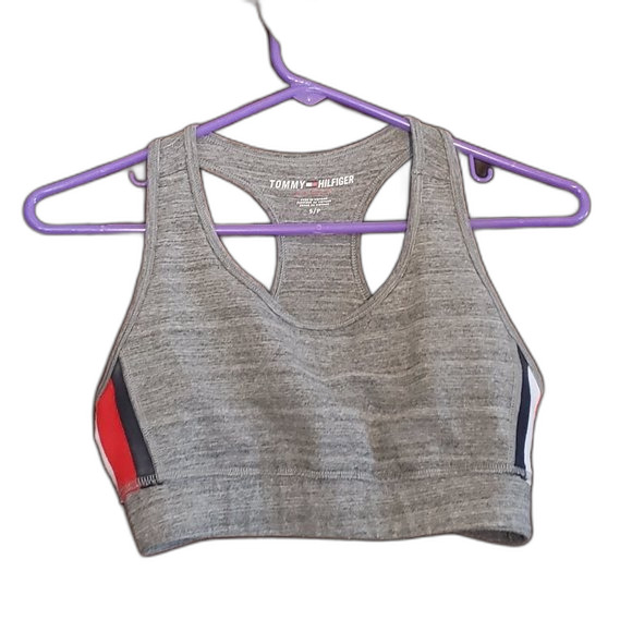 Tommy Hilfiger Sports Bra S/P Grey with Hilfiger Stripes Along Sides - Picture 1 of 10